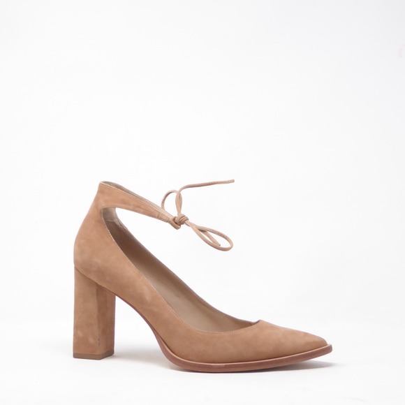 Loeffler Randall Shoes - Loeffler Randall Womens Rita Block Heel Pumps Tan Suede Ankle Tie Pointed Toe 11
